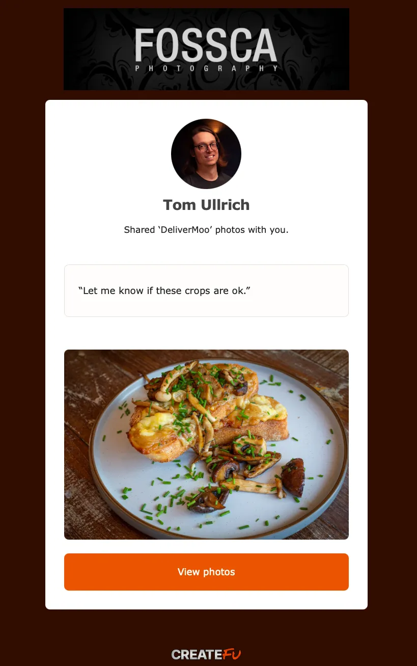 The share email your client receives