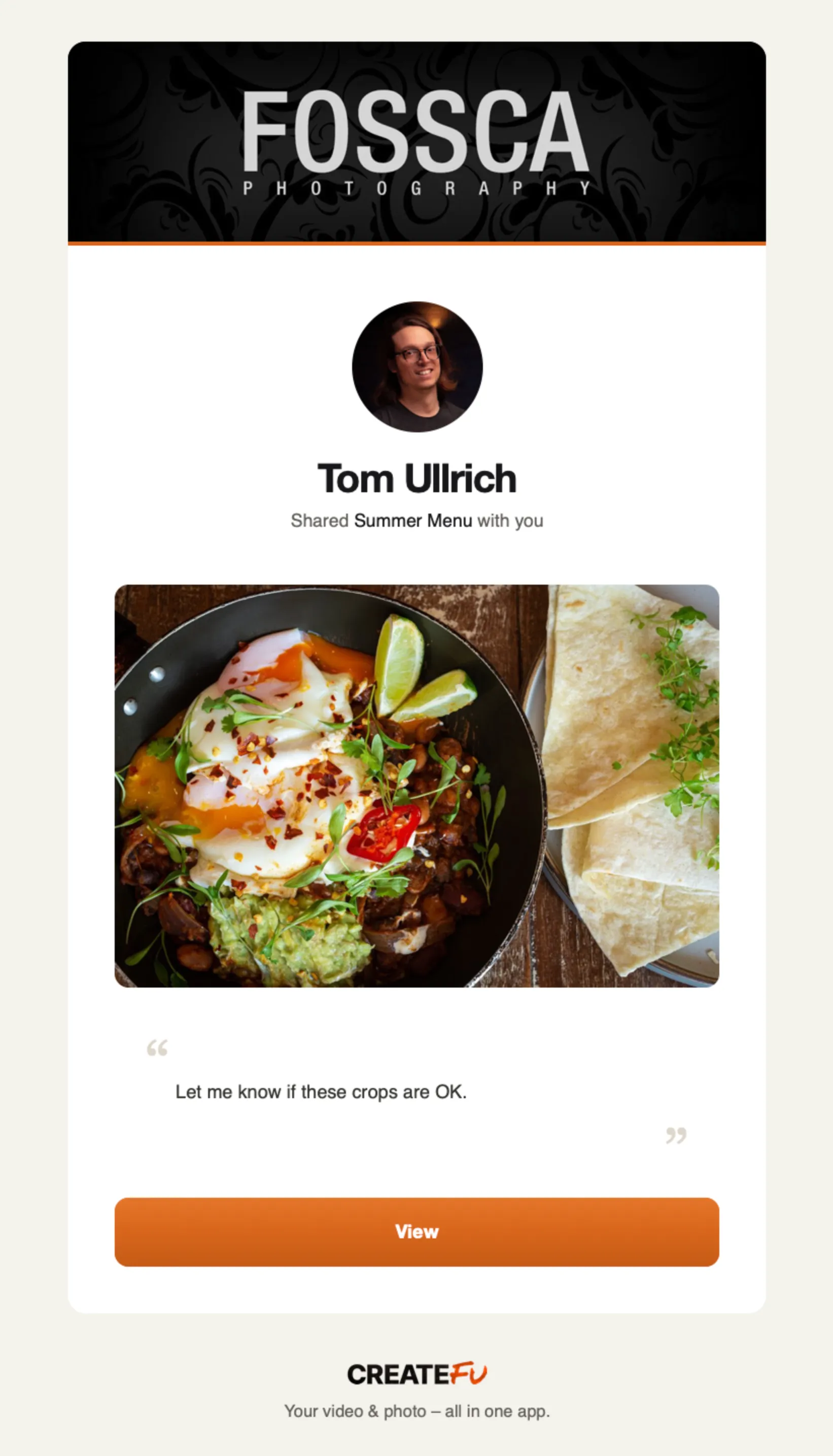 The share email your client receives