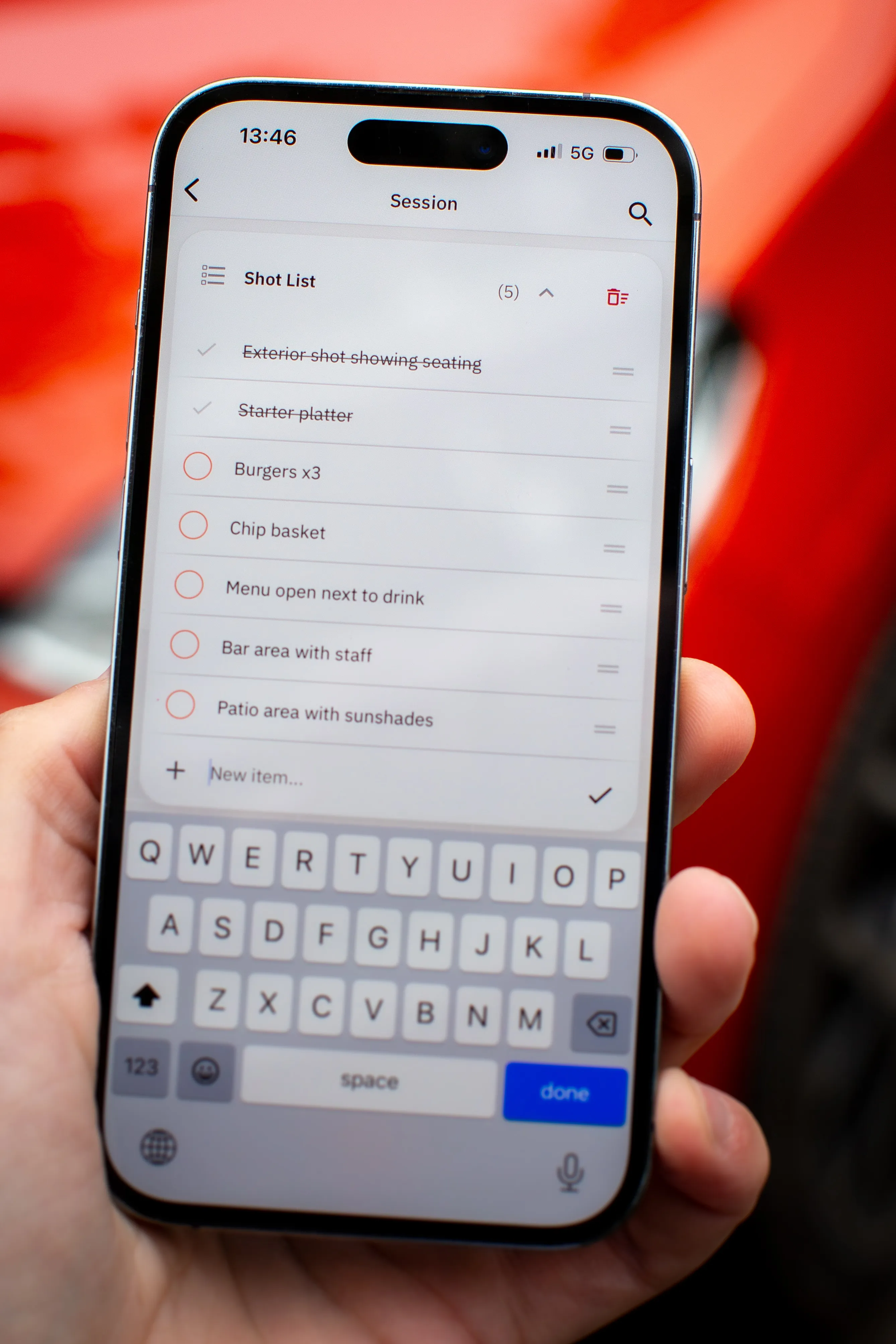 The shot list on a phone